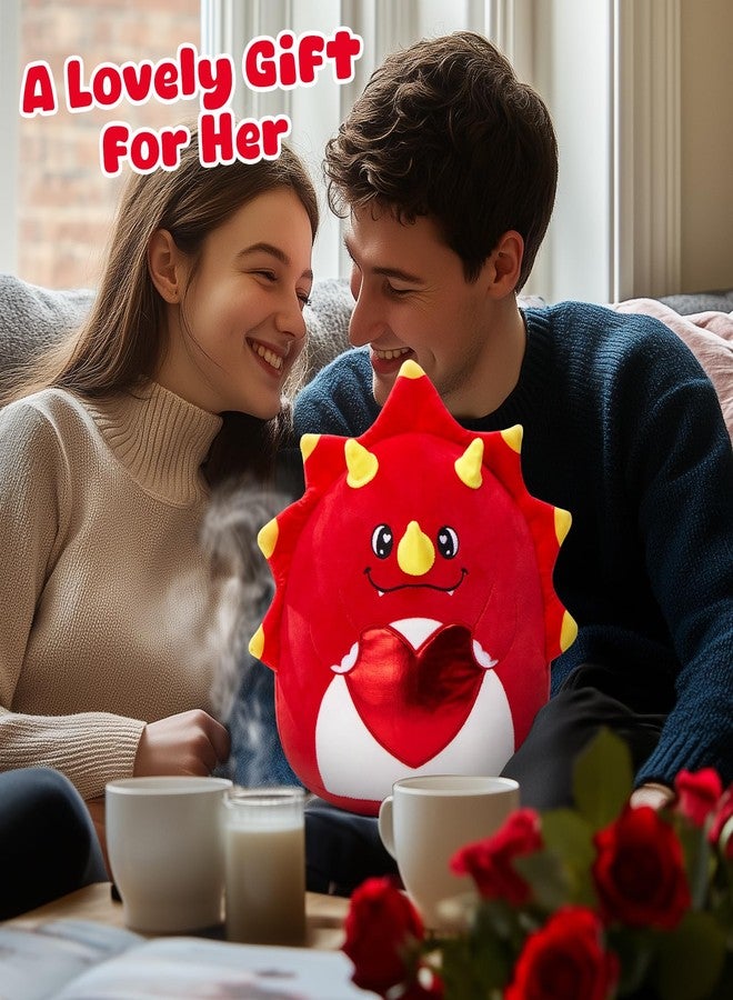 Glow Guards Red Loving Triceratops Dinosaur Plush Pillow, 15" Valentines Dinosaur Plush Toy Holding Heart, Kawaii Soft Dino Gift for Anniversary Valentine's Kids Girlfriend Wife - Image 5